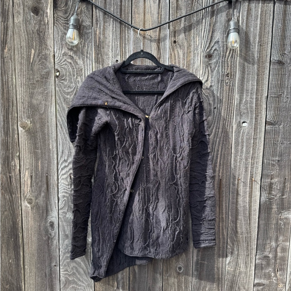Strateas Carlucci Black Asymmetrical Cable Knit Long Duster Cardigan XS